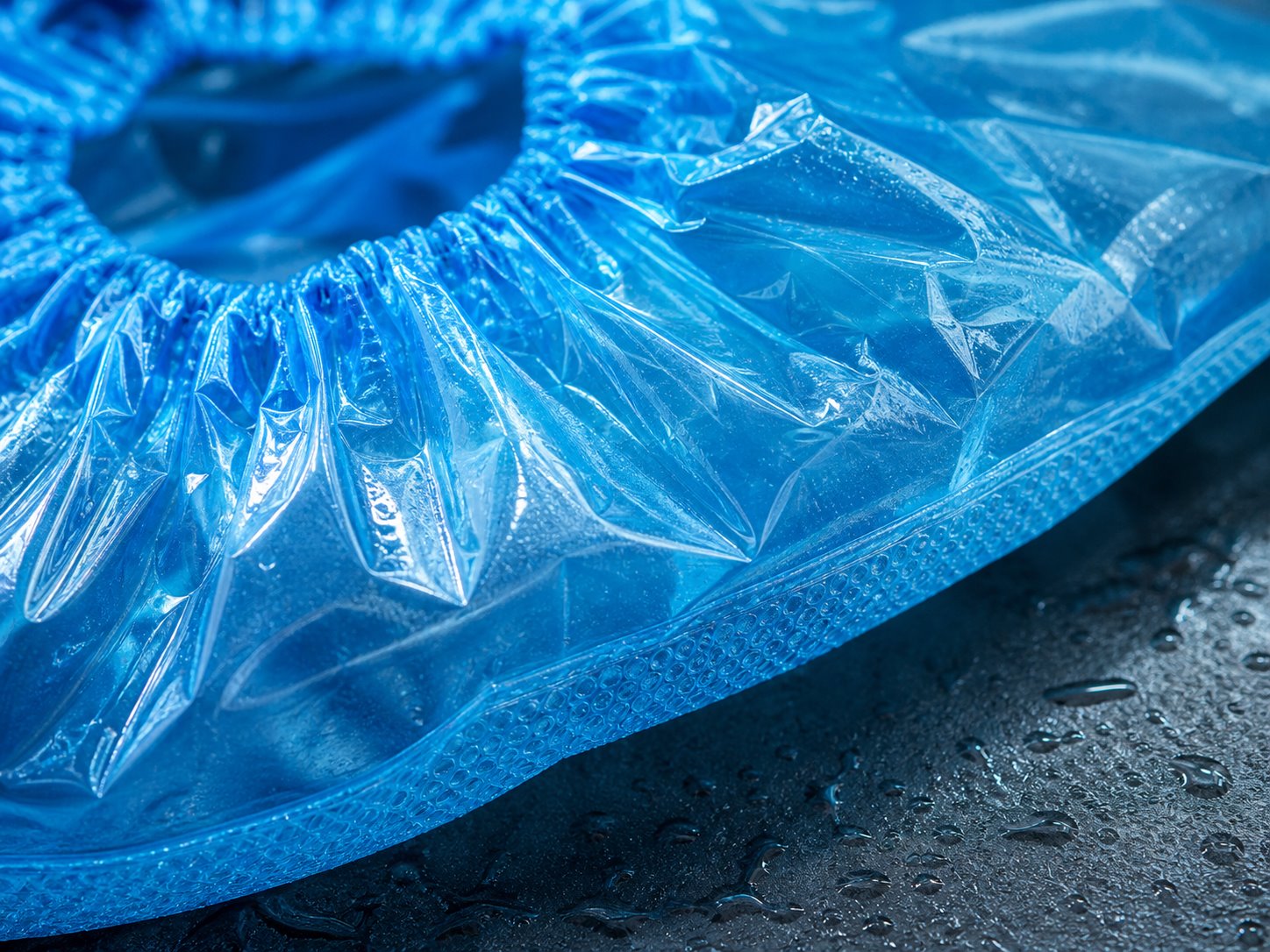 Close-up of waterproof PE material and elastic cuff